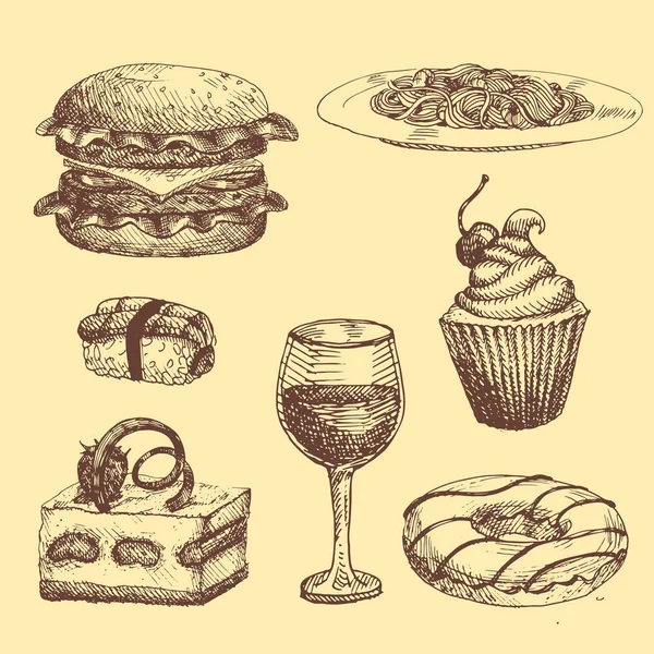 Dibujo de comida dibujada a mano para el menú restaurante producto y garabato cocina vector ilustración . — Archivo Imágenes Vectoriales