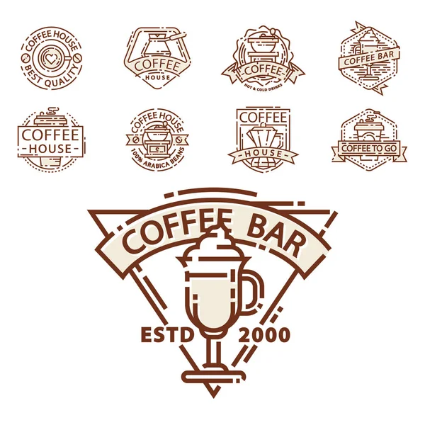 Coffee badge food thin line lettering for restaurant, cafe menu coffee house and shop sticker vector. — Stock Vector