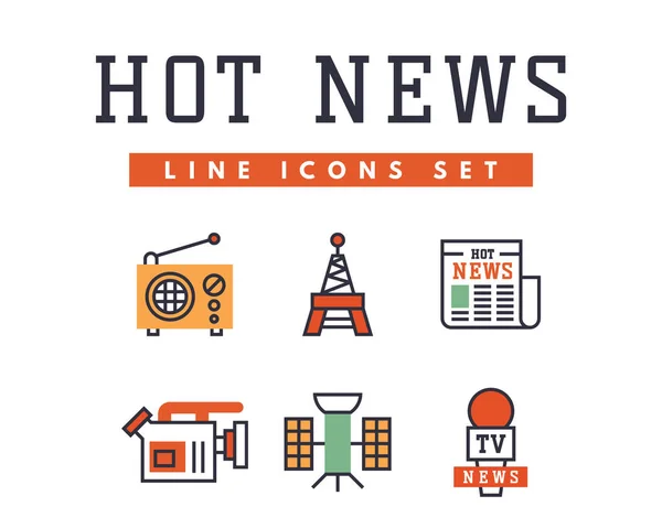 Iconos de noticias calientes estilo plano colorido conjunto de sitios web móviles y medios impresos periódico comunicación concepto internet información vector ilustración . — Vector de stock