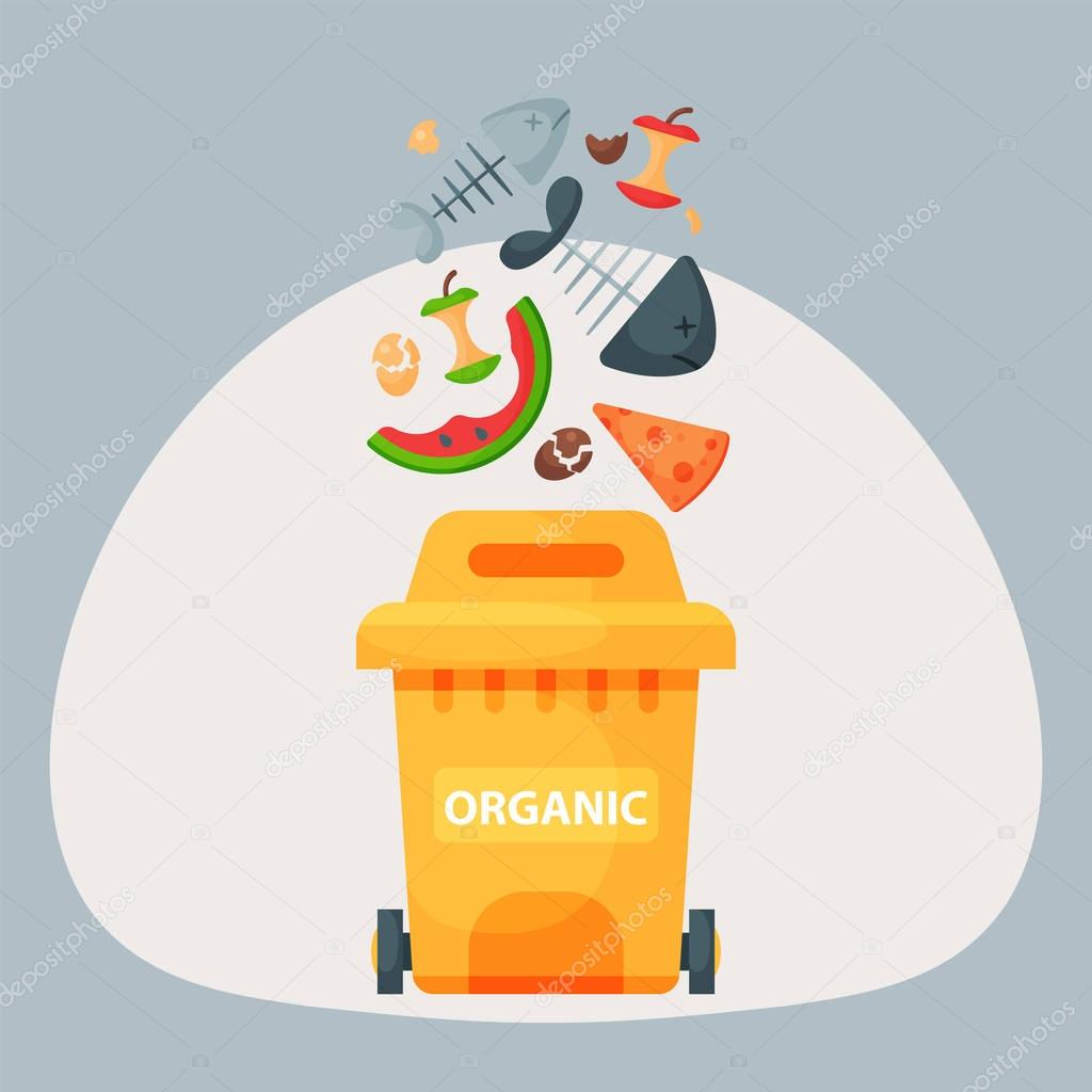Recycling garbage organic elements trash tires management industry utilize waste can vector illustration.