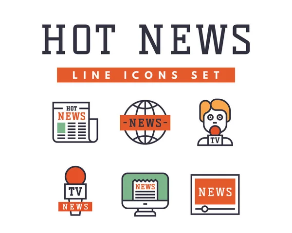 Iconos de noticias calientes estilo plano colorido conjunto de sitios web móviles y medios impresos periódico comunicación concepto internet información vector ilustración . — Vector de stock