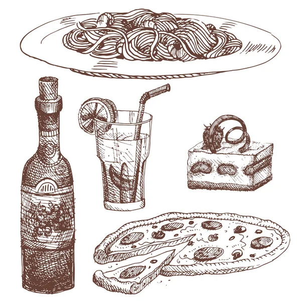 Croquis d'aliments dessinés à la main pour le menu produit restaurant et gribouillage cuisine illustration vectorielle . — Image vectorielle