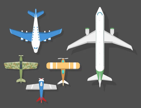 Ilustración del avión vectorial vista superior y transporte aéreo viaje camino diseño viaje objeto . — Vector de stock