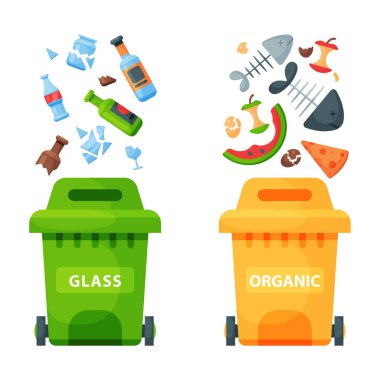 Çöp öğeleri çöp geri dönüşüm çanta lastikler yönetimi sanayi yararlanmak atık illüstrasyon vektör.