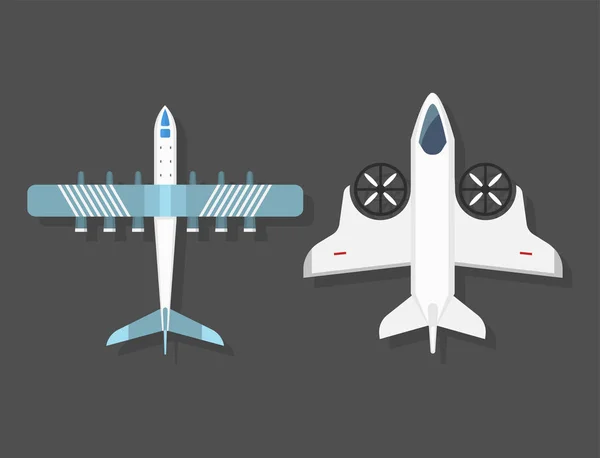 Ilustración del avión vectorial vista superior y transporte aéreo viaje camino diseño viaje objeto . — Vector de stock