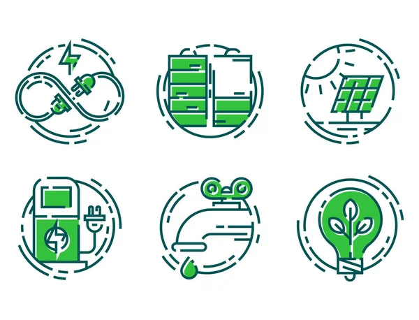 Ecología verde iconos de conservación de energía y esbozar el estilo ecológico mundial vector de poder ilustración . — Vector de stock