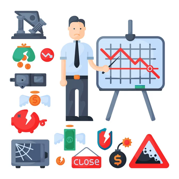 Crisis symbolen concept probleem economie banking bedrijf financiën ontwerp investeringen pictogram vector. — Stockvector