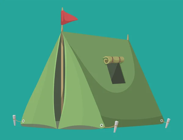 Tienda al aire libre vector ilustración naturaleza ocio viajes actividad aventura turismo bosque camping refugio . — Vector de stock