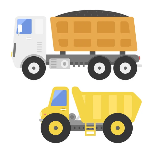 Vector de equipo de la máquina de carretera de transporte de camiones de entrega de construcción de camiones volquete . — Archivo Imágenes Vectoriales