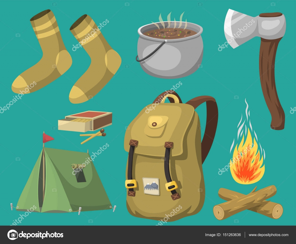 https://st3.depositphotos.com/10665628/15126/v/1600/depositphotos_151263636-stock-illustration-hiking-camping-equipment-base-camp.jpg