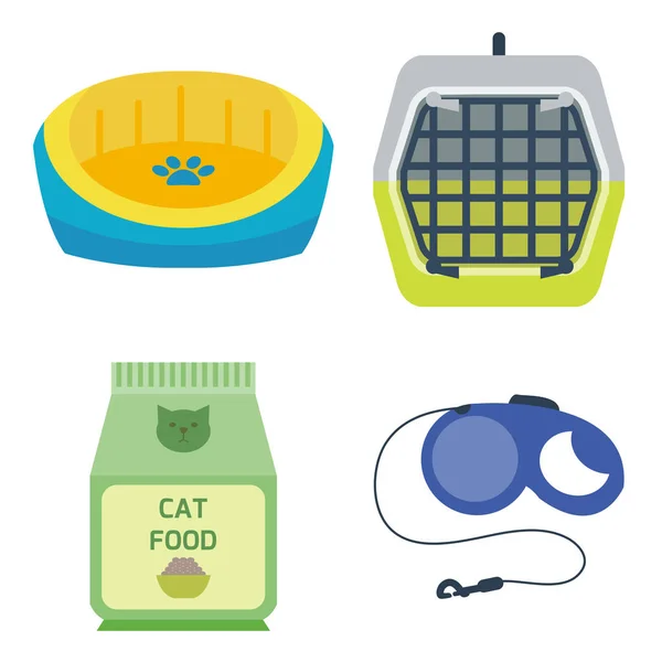 Colorido acessório gato bonito vetor ícones animais pet equipamentos comida doméstico felino ilustração . — Vetor de Stock