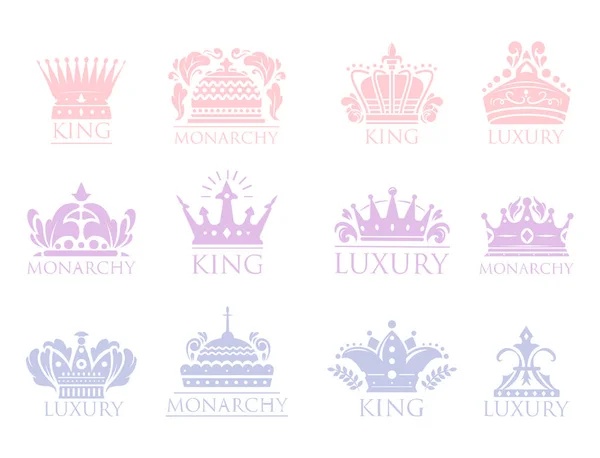 Korona király szüreti prémium jelvény heraldikai dísz luxus kingdomsign vektoros illusztráció. — Stock Vector