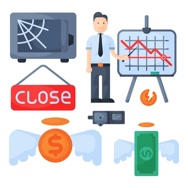 Symboles de crise concept problème économie banque entreprise finance conception investissement icône vecteur . — Image vectorielle