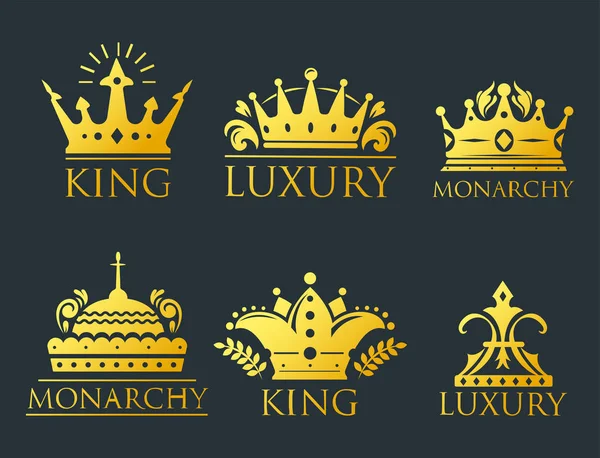 Krone König Jahrgang Premium goldenes Abzeichen heraldischen Ornament Luxus Königszeichen Vektor Illustration. — Stockvektor