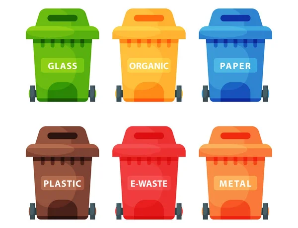 Återvinning sopor element papperskorgen påsar däck industrin utnyttja avfall kan vektor illustration. — Stock vektor