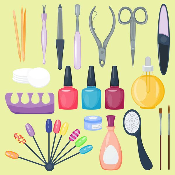 Manicure nail instruments tools vector illustration isolated