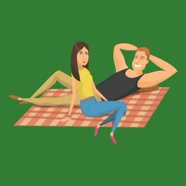 Piquenique churrasco descansando casal vetor personagem ilustração —  Vetores de Stock