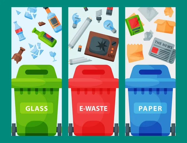 Reciclaje de elementos de basura bolsas de basura industria de gestión de neumáticos utilizar residuos puede vector ilustración . — Vector de stock