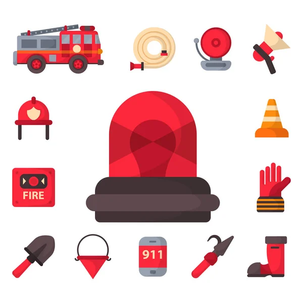 Оборудование пожарной безопасности аварийные инструменты пожарный безопасной защиты от несчастных случаев векторные иллюстрации . — стоковый вектор