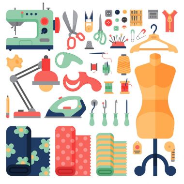 Malzemeleri hobi aksesuarlar moda PIN craft dikiş vektör çizim terzilik ekipman dikiş iplik.