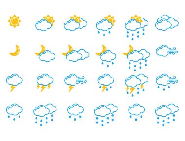 Hava simgeler vektör çizim sezon anahat tasarım gök gürültüsü sıcaklık işareti