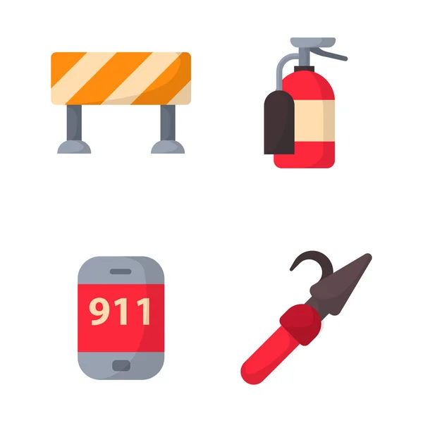 Tűzvédelmi biztonsági berendezések vészhelyzeti eszközök tűzoltó biztonságos veszély baleset védelem vektoros illusztráció. — Stock Vector