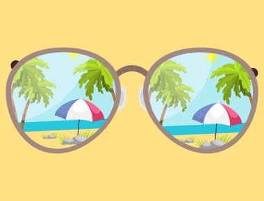 Yaz saati plaj deniz kıyı gerçekçi Aksesuar vektör çizim güneş seyahat