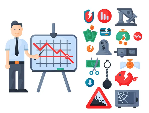 Símbolos de crise conceito problema economia bancário negócio finanças design investimento ícone vetor . —  Vetores de Stock