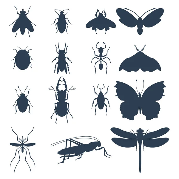 Insects silhouette icons isolated wildlife wing detail summer bugs wild vector illustration — Stock Vector