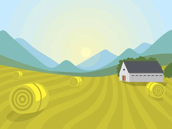Resimde çiftlik evi tarım grafik kırsal köy manzara vektör — Stok Vektör