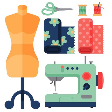 Ekipman moda PIN craft dikiş vektör çizim Dikiş dikiş malzemeleri aksesuarları iş parçacığı.