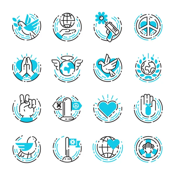 Barış mavi anahat simgeleri simgeleri illüstrasyon vektör dünya özgürlük uluslararası ücretsiz bakım umut aşk — Stok Vektör