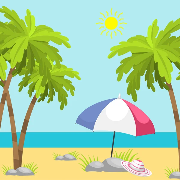 Sommer Zeit Strand Meer Küste realistisch Hintergrund Vektor Illustration Sonne Reise — Stockvektor