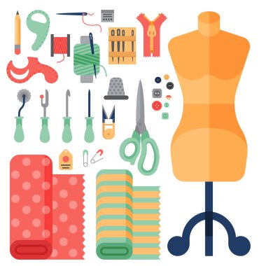 Ekipman moda PIN craft dikiş vektör çizim Dikiş dikiş malzemeleri aksesuarları iş parçacığı.