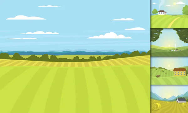 Wieś krajobrazy wektor ilustracja farm house rolnictwa graficzny wsi — Wektor stockowy
