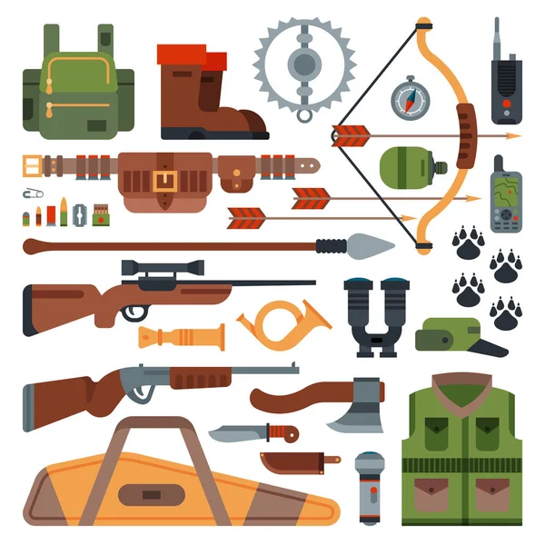 Broń myśliwska i symbole projektowanie elementów płaski hunter lesie dzikich zwierząt ilustracji wektorowych. — Wektor stockowy