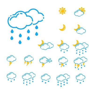 Hava simgeler vektör çizim sezon anahat tasarım gök gürültüsü sıcaklık işareti