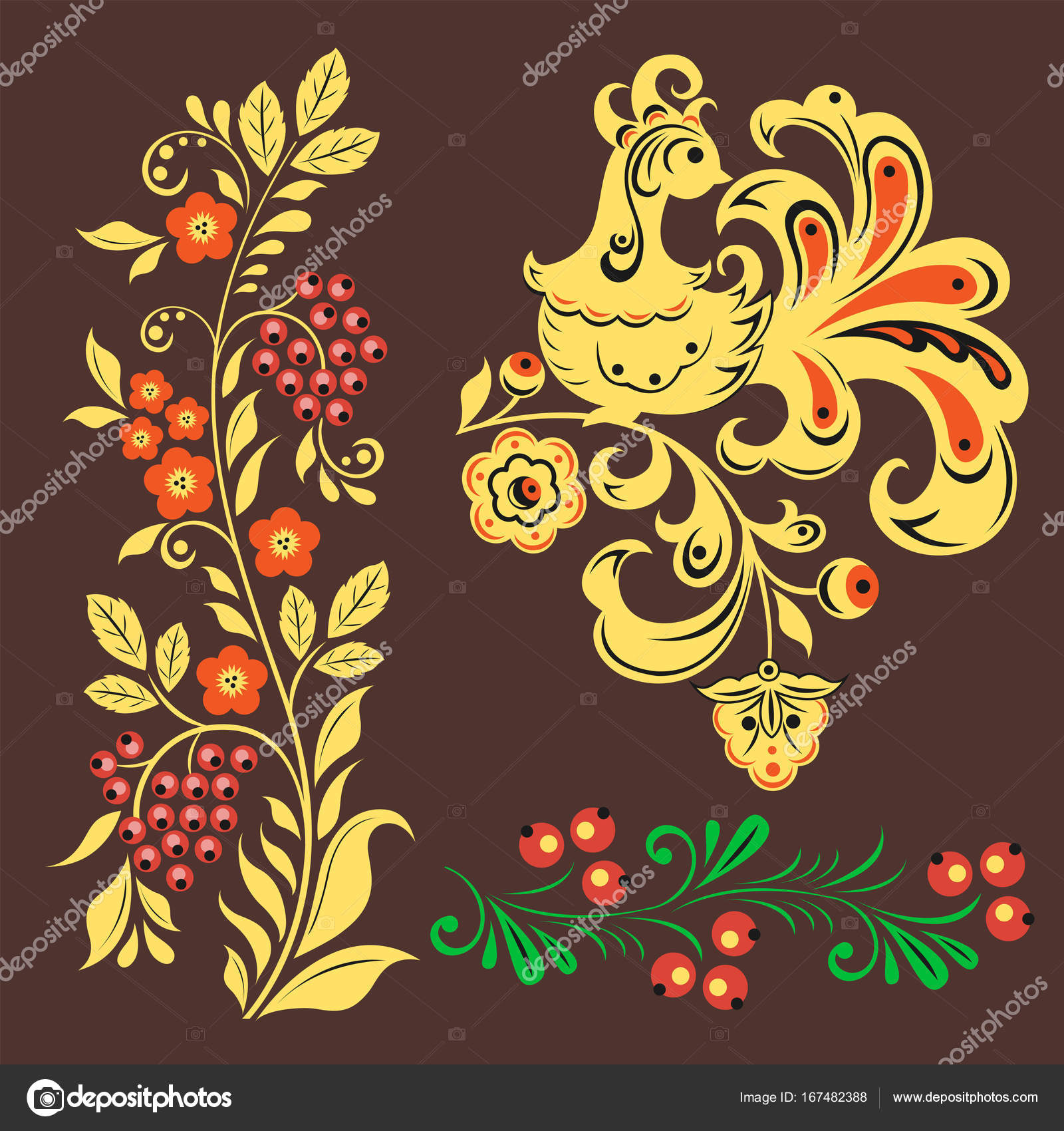 Vector khokhloma Russian pattern design traditional Russia drawn