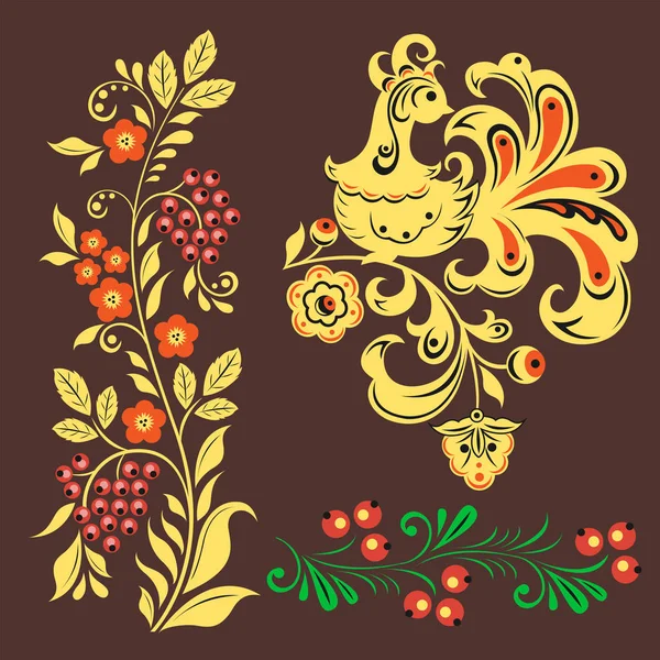 Vetor khokhloma russo padrão design tradicional russo desenhado ilustração étnica ornamento pintura ilustração — Vetor de Stock