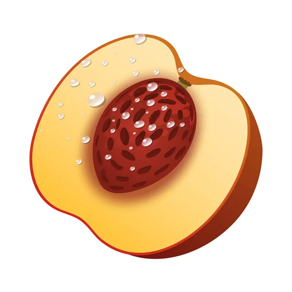 Pfirsichfruchtscheibe realistisch 3d gesund vegetarisch süß reif Vektor Illustration — Stockvektor