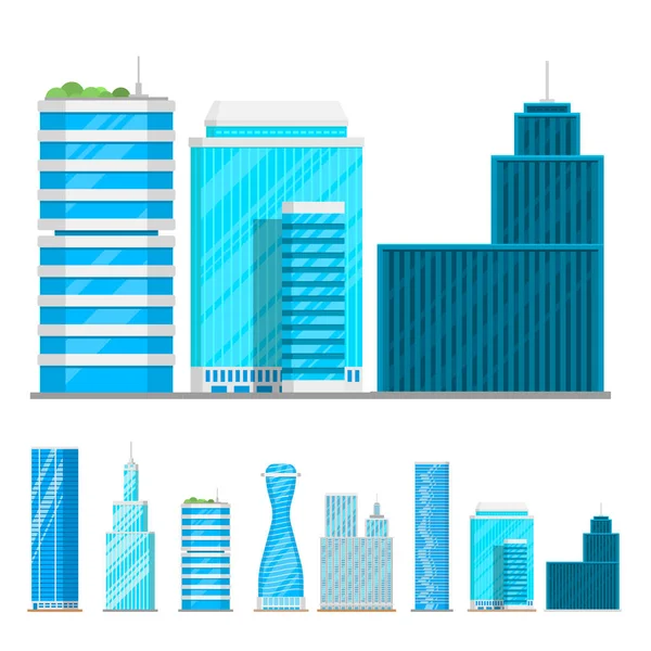Wieżowce budynków na białym tle wieża office miasta architektura dom biznes Apartament ilustracja wektorowa — Wektor stockowy