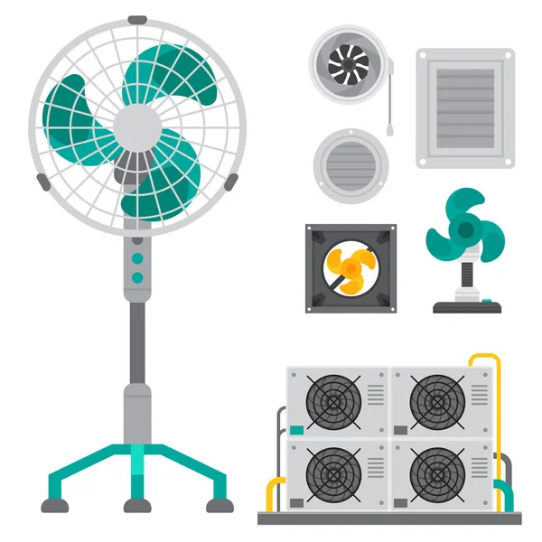 Air conditioner airlock systems equipment ventilator conditioning climate fan technology temperature cool vector illustration — Stock Vector