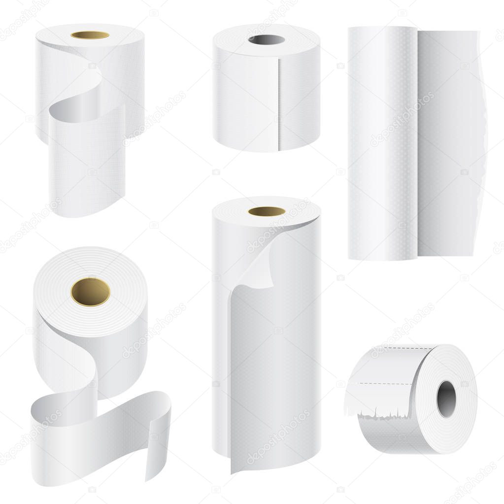 Download Tissue paper mockup | Realistic paper roll mock up set isolated vector illustration blank white ...