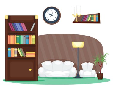 Düz vektör çizim mobilya oda dekorasyon ev dekorasyonu kavramı Icon set.