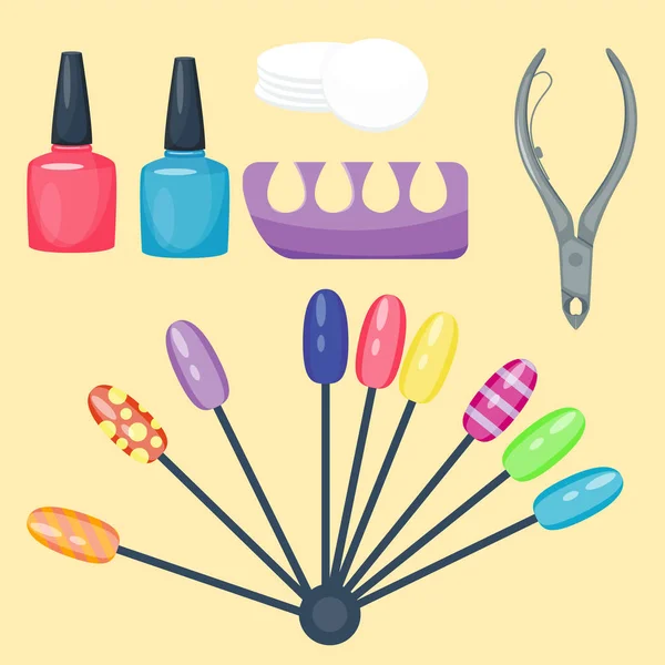 Manicura cuidado de pies y manos instrumentos vectores moda cosmética personal equipo — Vector de stock