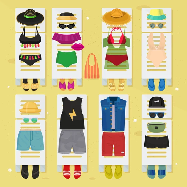 夏季时间海滩时尚服装外观设计矢量 illustraton — 图库矢量图片