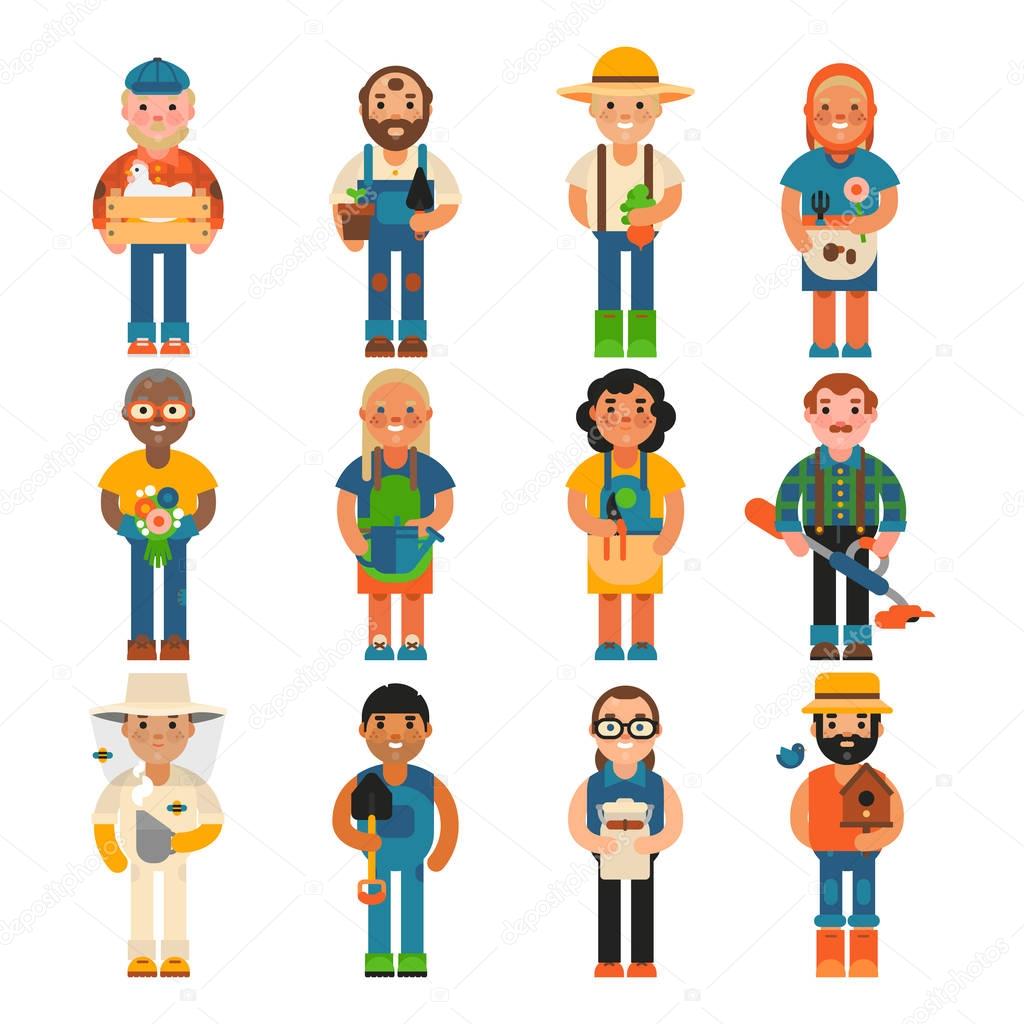 Farmer worker people character agriculture person profession farming life vector illustration.
