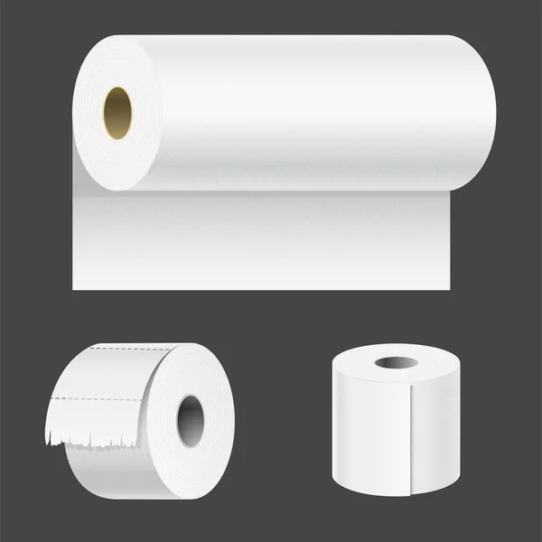 Realistisk papir roll mock up sæt isoleret vektor illustration blank hvid 3d emballage køkken håndklæde skabelon – Stock-vektor