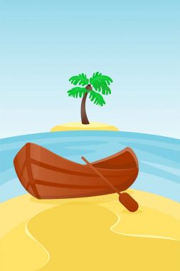 Yaz saati tekne tatil doğa tropik sahil peyzaj Cennet Adası tatil lagün vektör çizim.