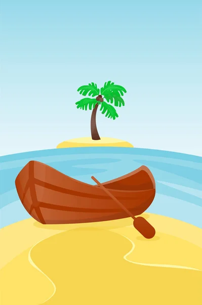 Letní čas loď dovolenou přírody tropické pláži krajina paradise island dovolenou laguny vektorové ilustrace. — Stockový vektor
